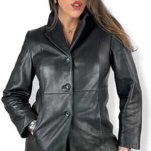 Vintage LORD & TAYLOR black lamb leather button down jacket MEDIUM